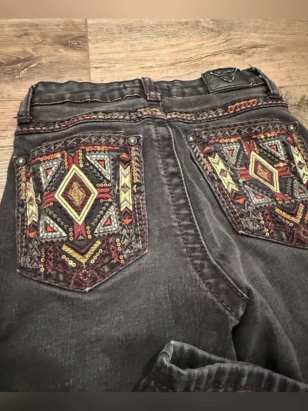 Western Blue Kids Black Flared Jeans with Embroidered and Embellished Details